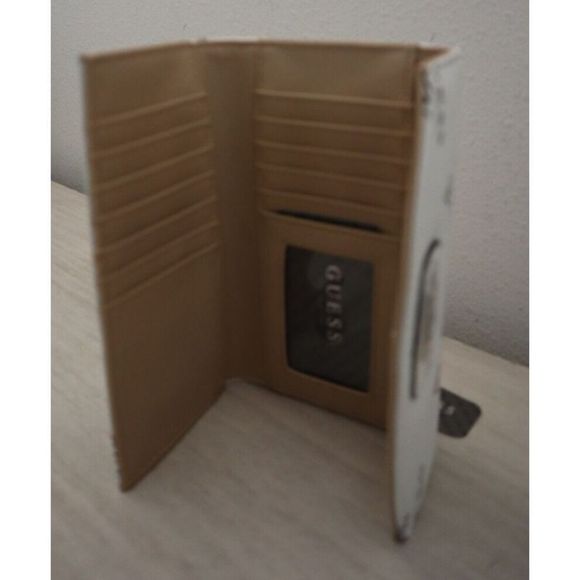 Guess SV785551 White Logo Print Meade SLG Faux Leather Flap Clutch Wallet - Picture 4 of 5